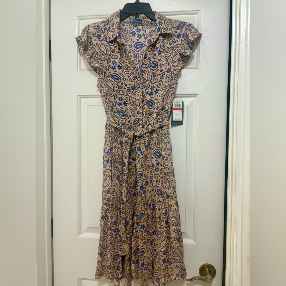 Democracy Brown and Blue Midi Shirt Dress